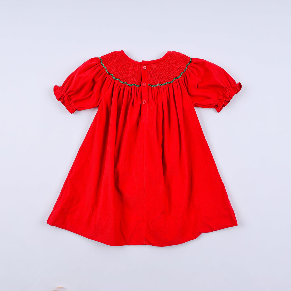 Red Christmas Tree Hand Smocked Dress