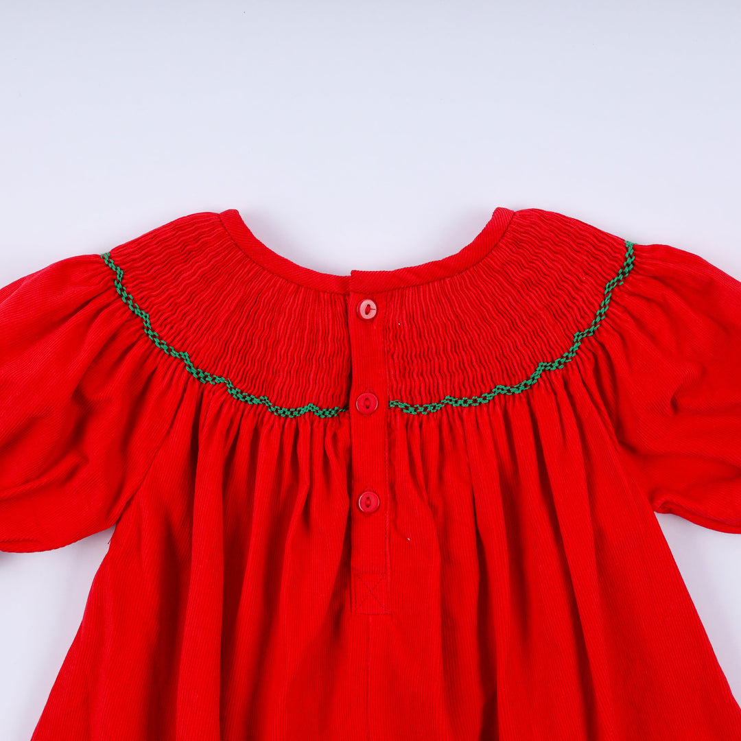 Red Christmas Tree Hand Smocked Dress