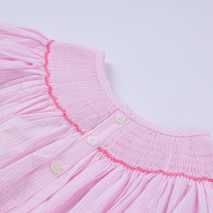 Pink Christmas Tree Hand Smocked Ruffle Romper