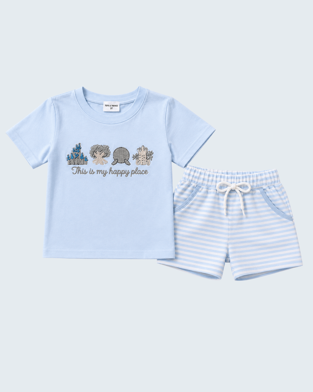 Happy Place Embroidered Shorts Set