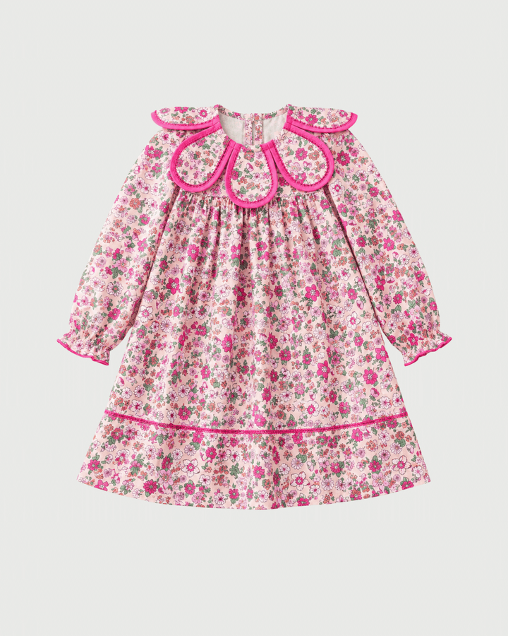 Hot Pink Floral Petal Collar Dress