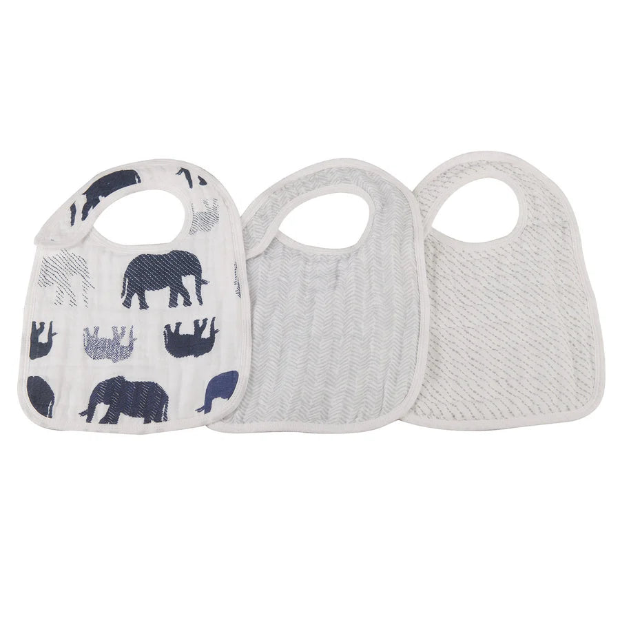 In the Wild Elephant Cotton Muslin Snap Bibs 3 Pack
