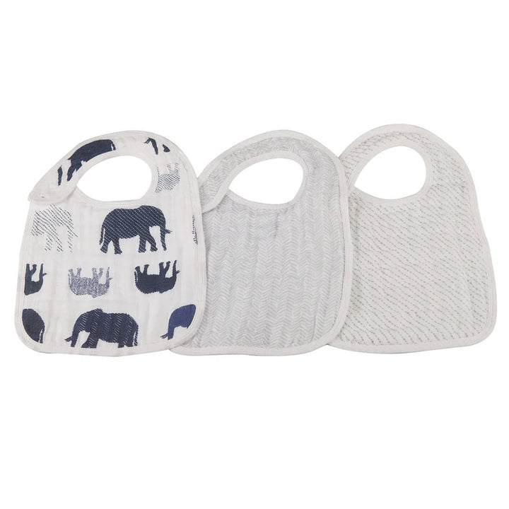 In the Wild Elephant Cotton Muslin Snap Bibs 3 Pack