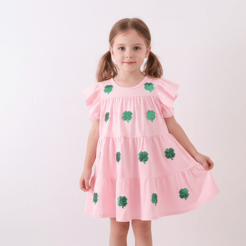 Pink Clover Sequin Ruffle Tiered Dress