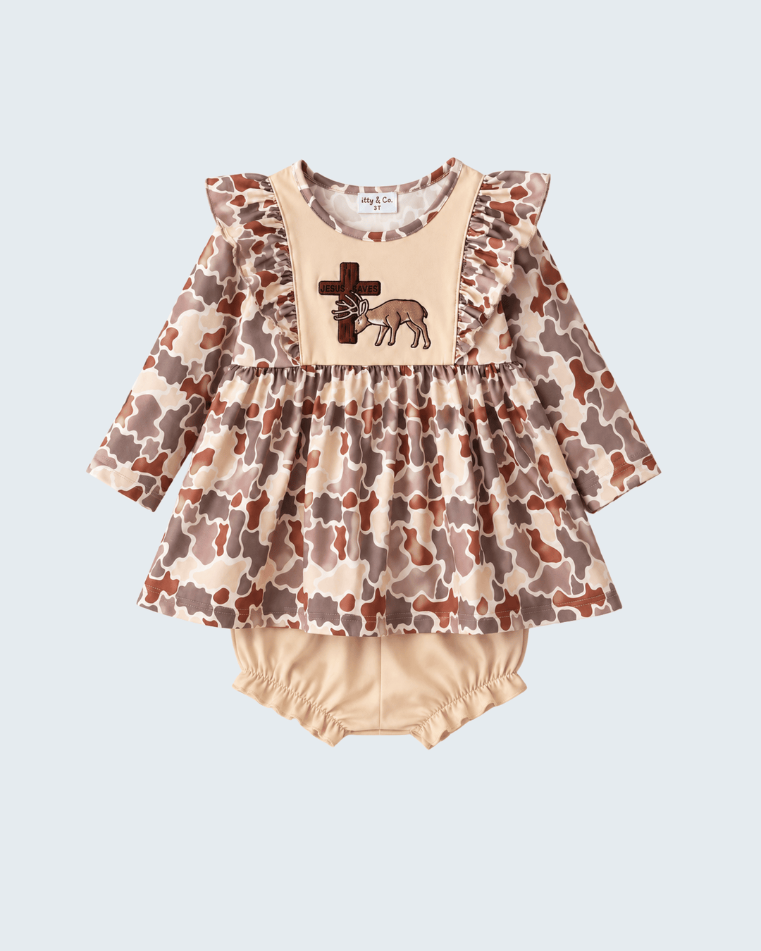 Khaki Camouflage Cross Deer Embroidered Bloomer Set