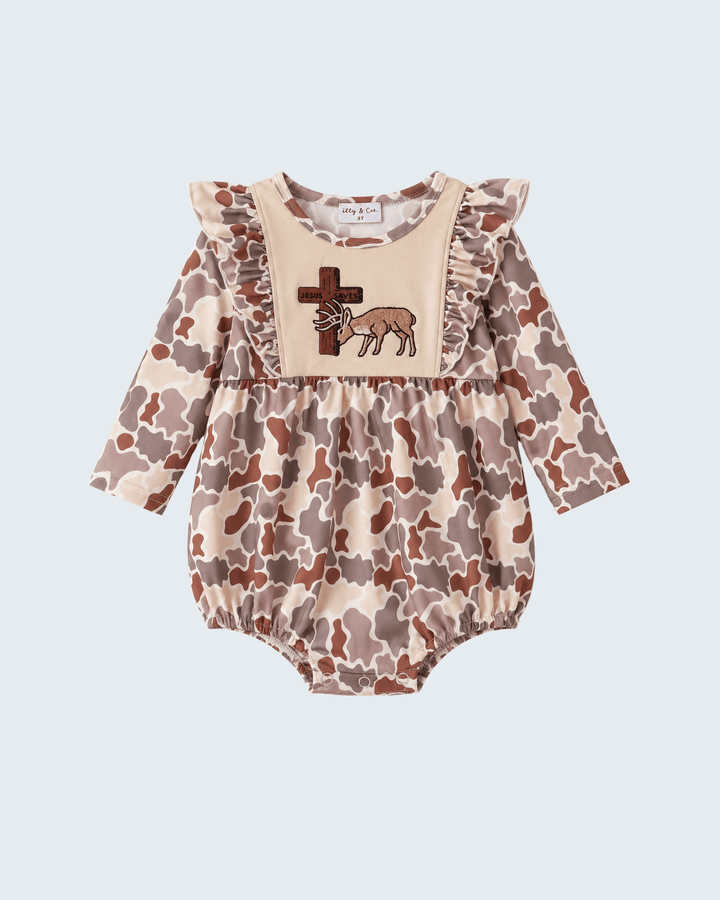 Khaki Camouflage Cross Deer Embroidered Bubble