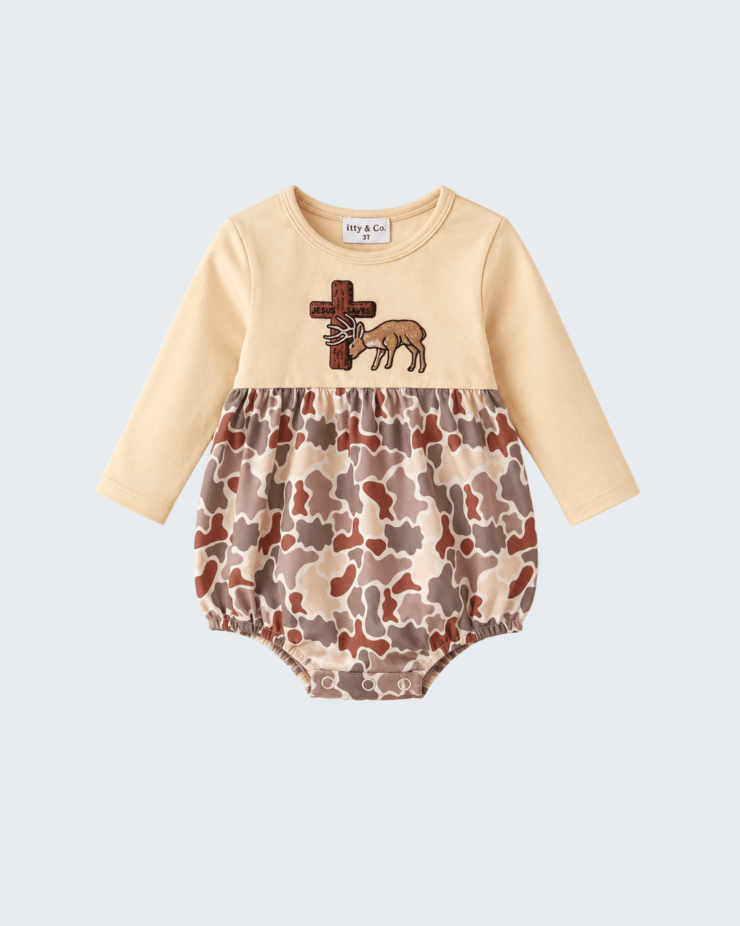 Khaki Camouflage Cross Deer Embroidered Bubble