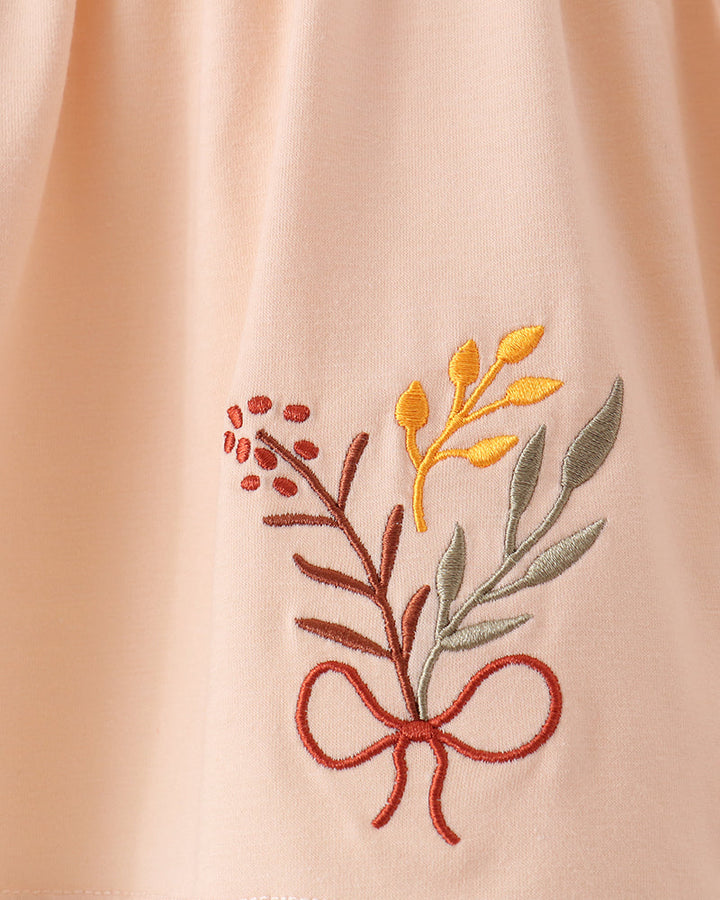 Khaki floral smocked bloomer set front embroidery with bouquet and bow ribbon