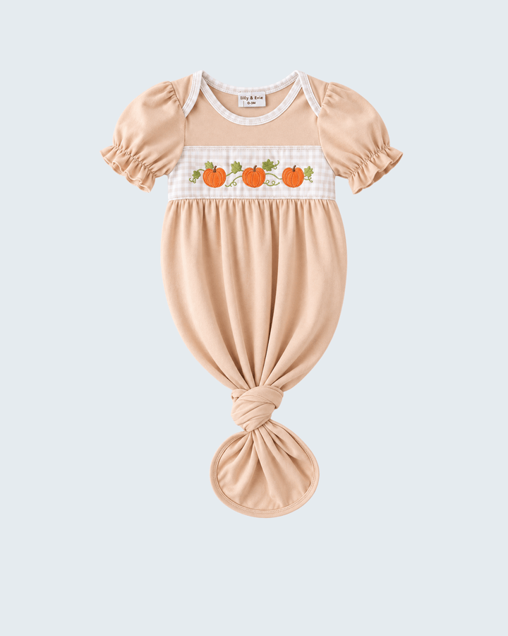 Khaki Pumpkin Embroidered Knot Gown