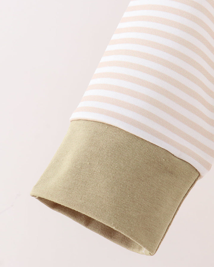 Khaki Pumpkin Embroidered Stripe Top