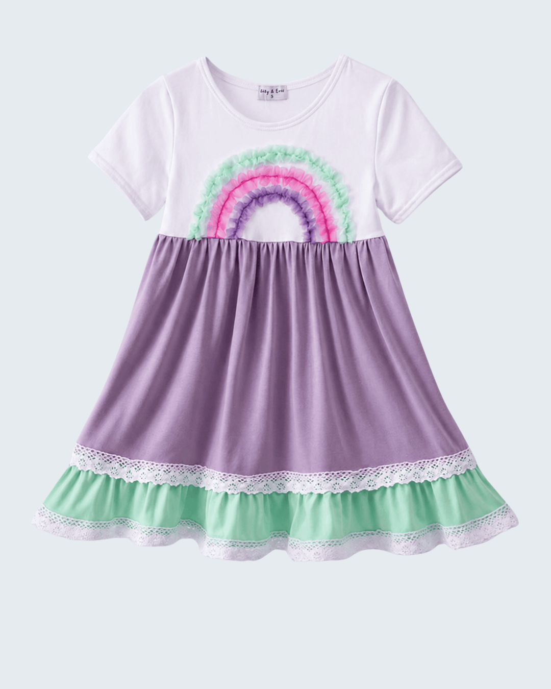 Girls Lace Rainbow Ruffle Dress