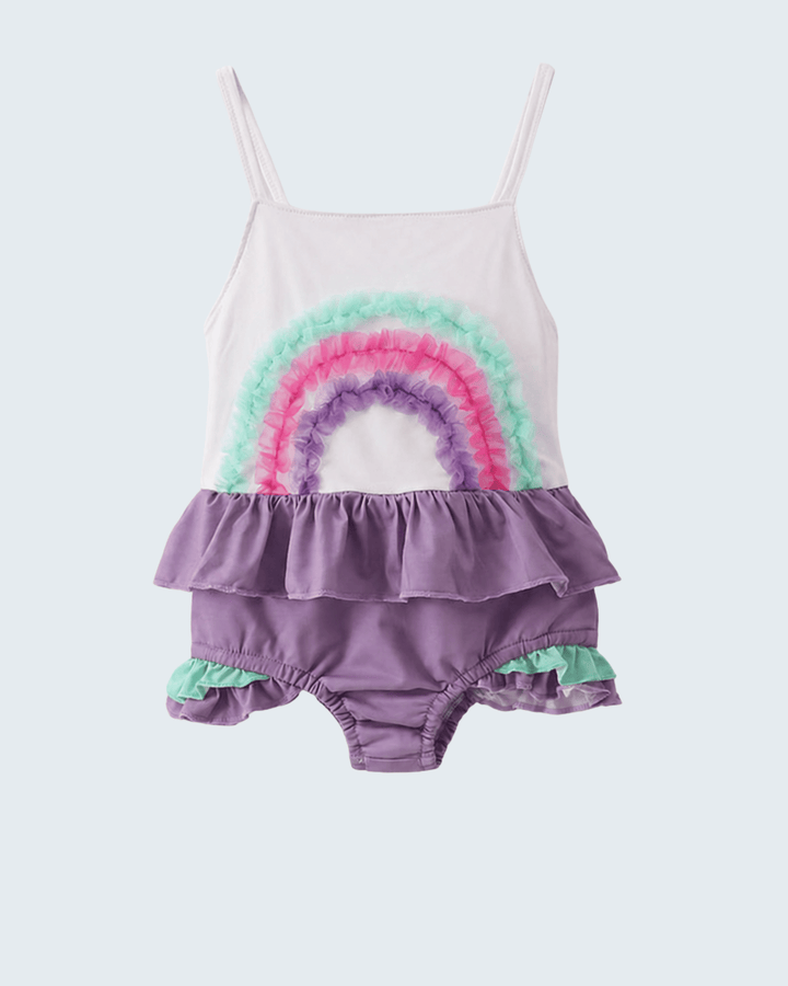 Girls Lace Rainbow Ruffle One-Piece Swimsuit