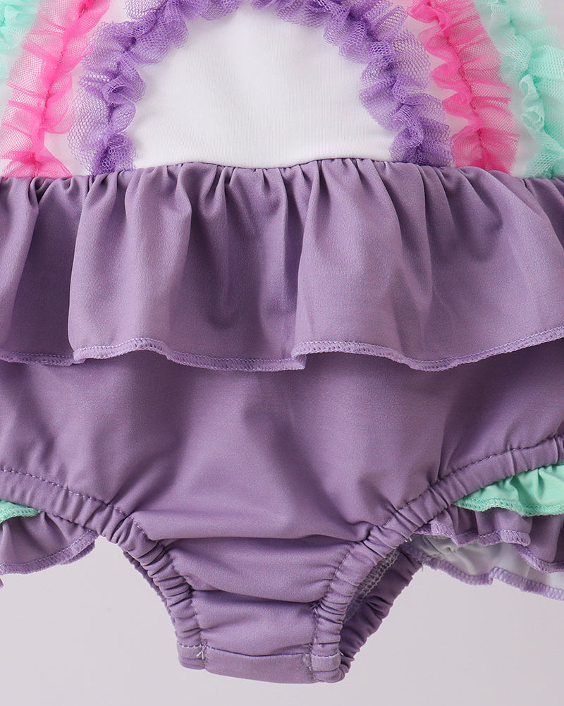 Lace Rainbow Ruffle One-Piece Swimsuit