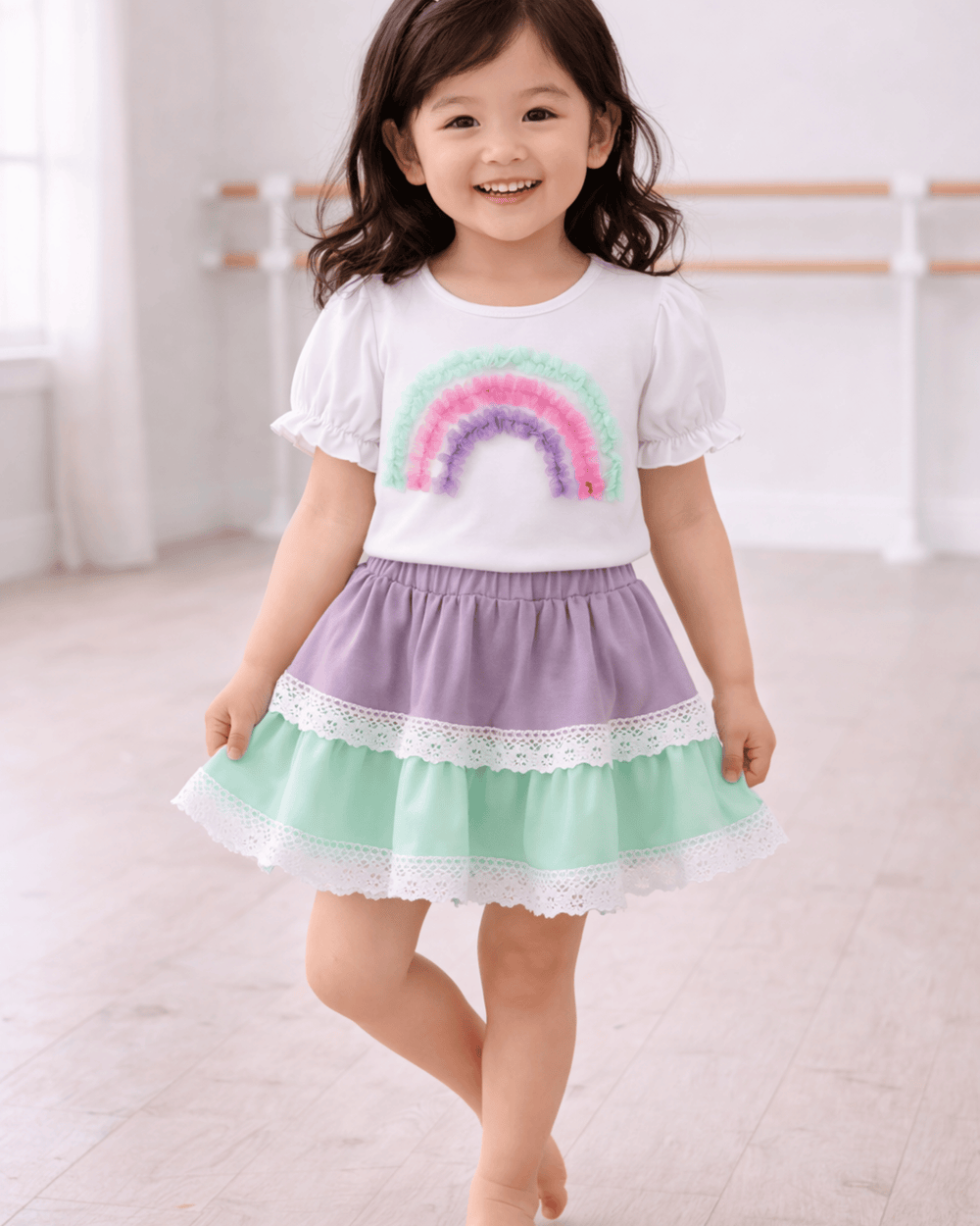 Lace Rainbow Ruffle Skorts Set