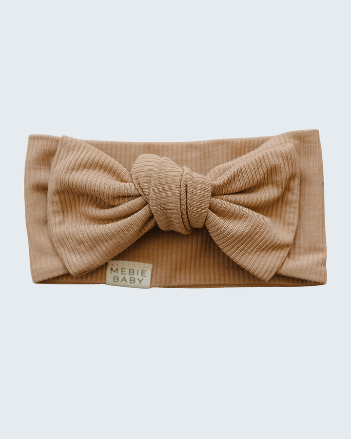 Latte ribbed bamboo head wrap with front bow knot, MEBLE BABY label