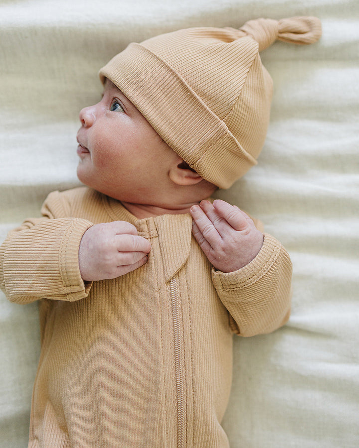 Latte Ribbed Bamboo Newborn Knot Hat