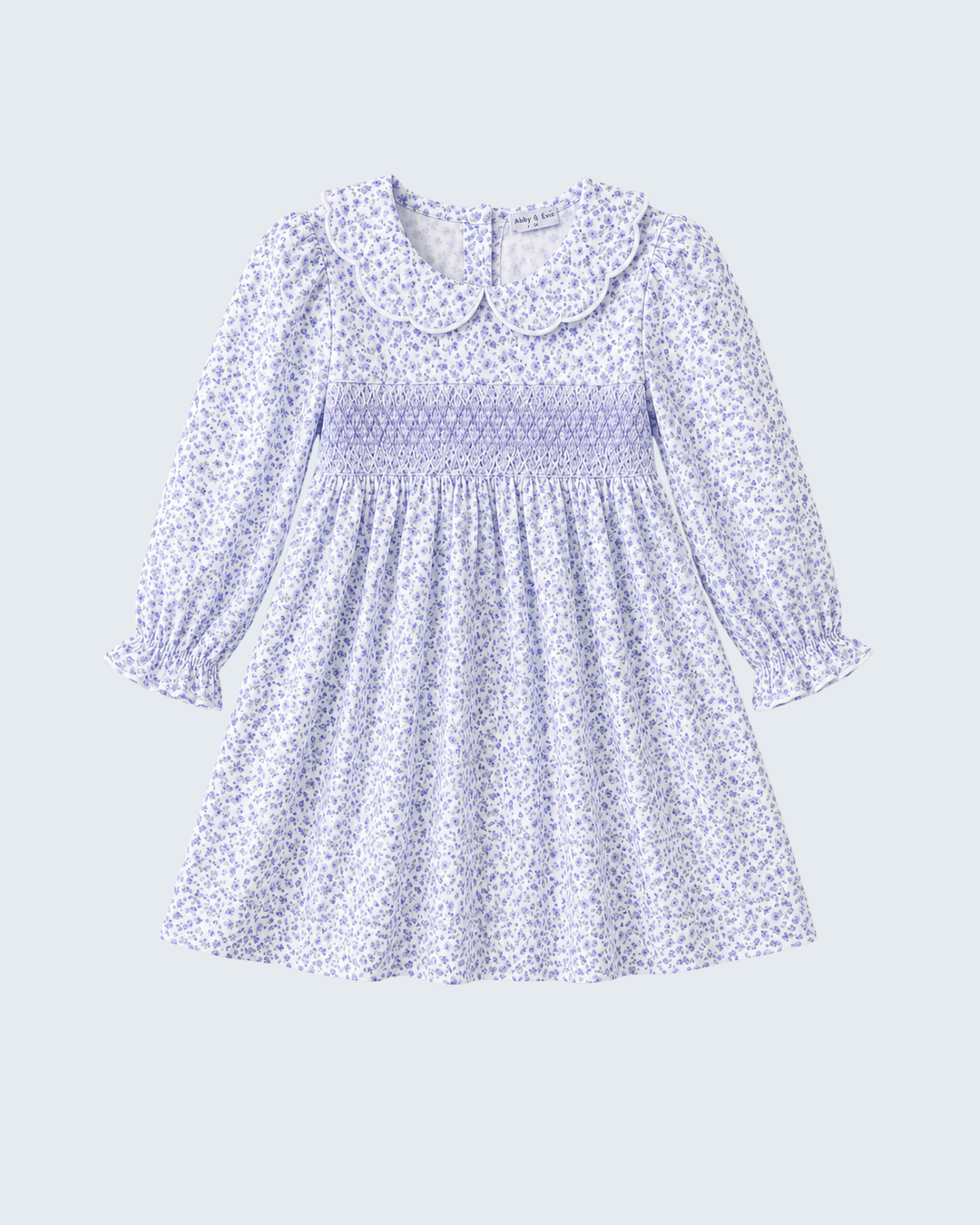 Lavender floral smocked long-sleeve dress with ruffle collar