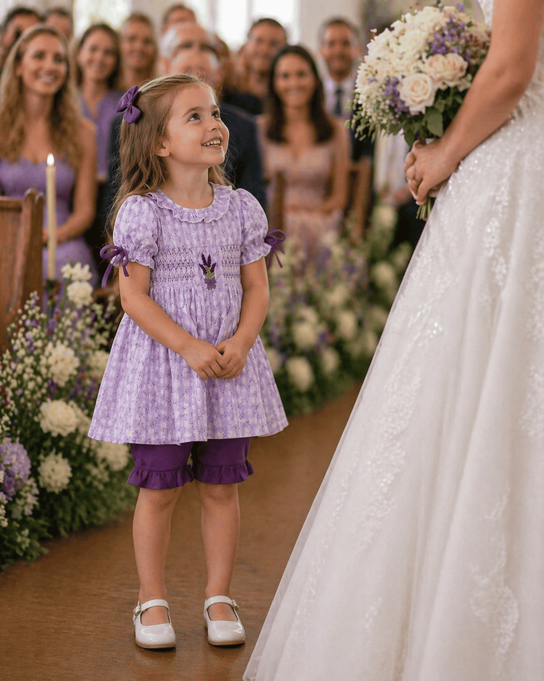 Lavender Floral Smocked Ruffle Shorts Set