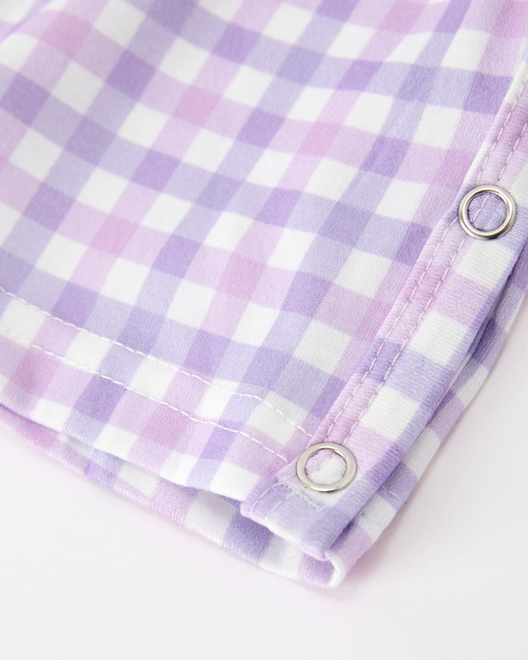 Baby boy plaid romper cuff, lavender check fabric with metal snap tab