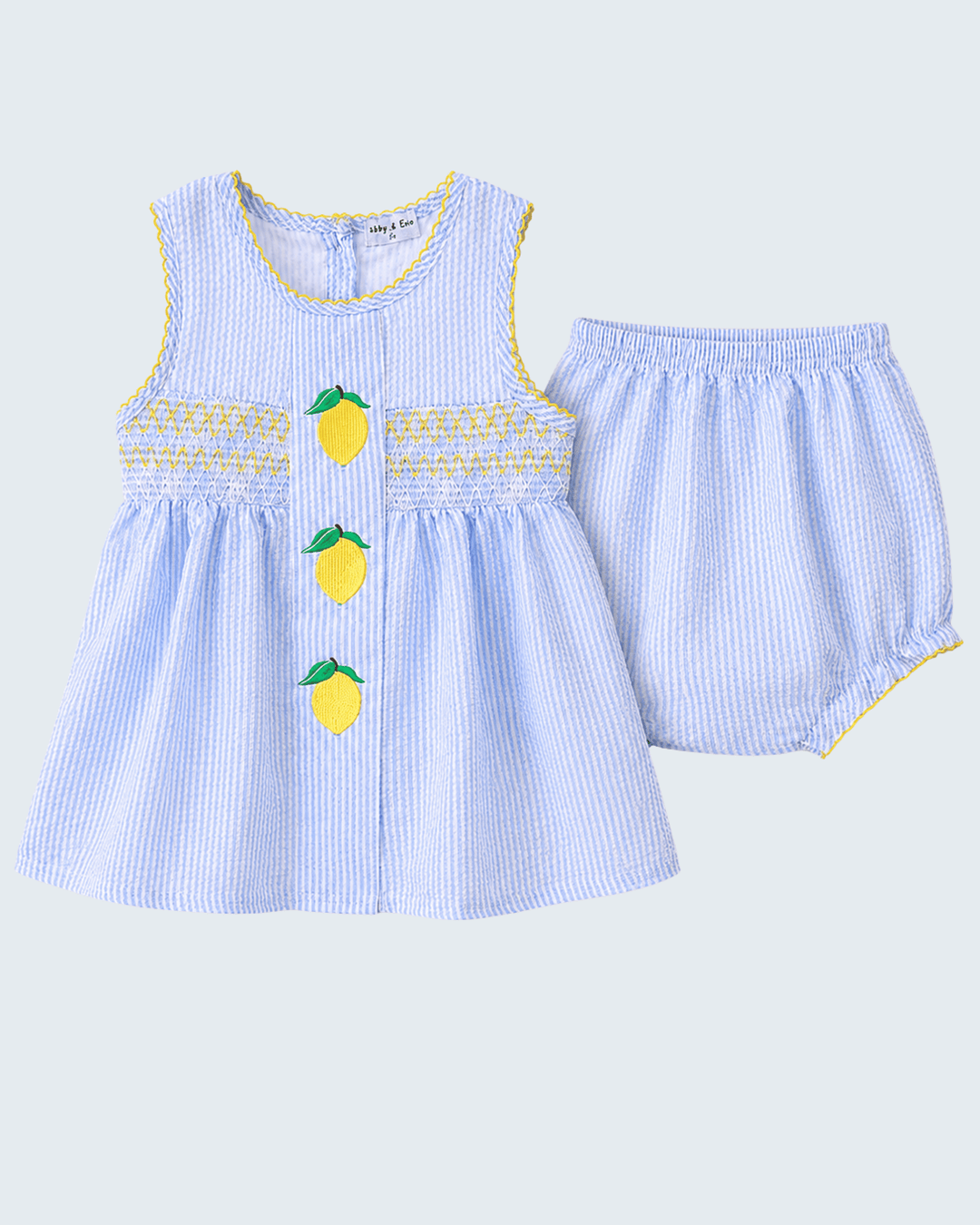 Baby girl Lemon Embroidered Seersucker Bloomer Set