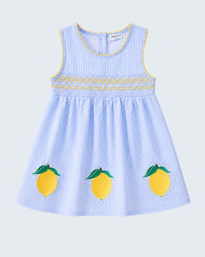 Girls Lemon Embroidered Seersucker Dress