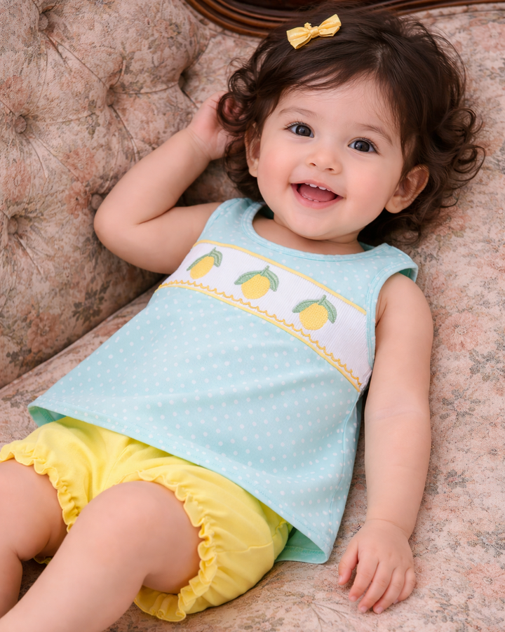Lemon Smocked Bloomer Set