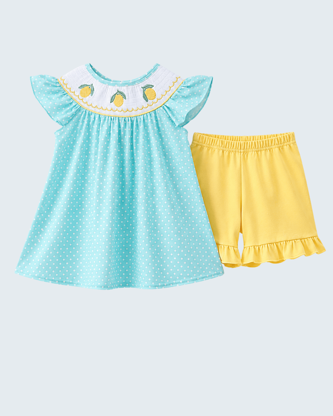 Girls Lemon Smocked Ruffle Shorts Set