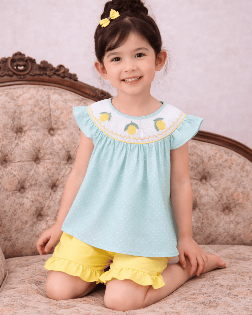 Lemon Smocked Ruffle Shorts Set