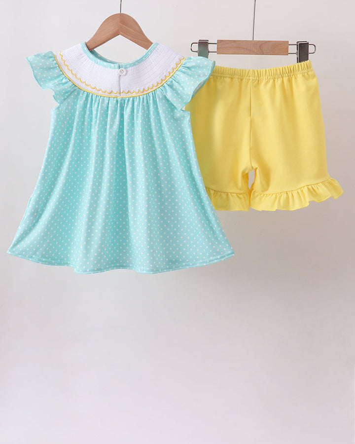 Lemon Smocked Ruffle Shorts Set