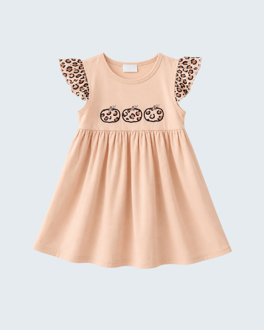 Leopard Pumpkin Appliqué Ruffle Dress