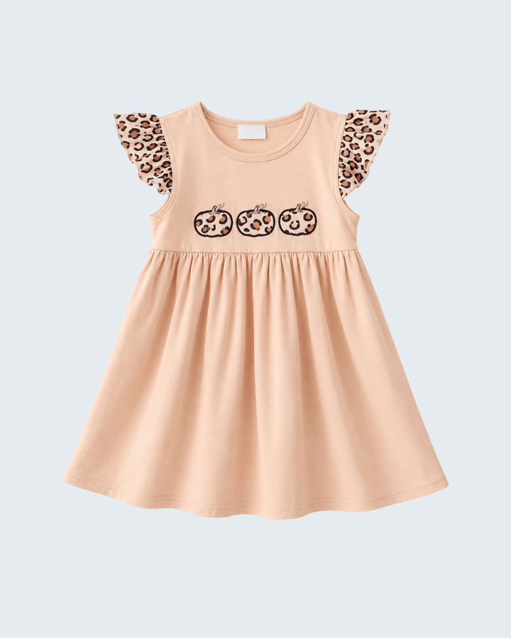 Leopard Pumpkin Appliqué Ruffle Dress