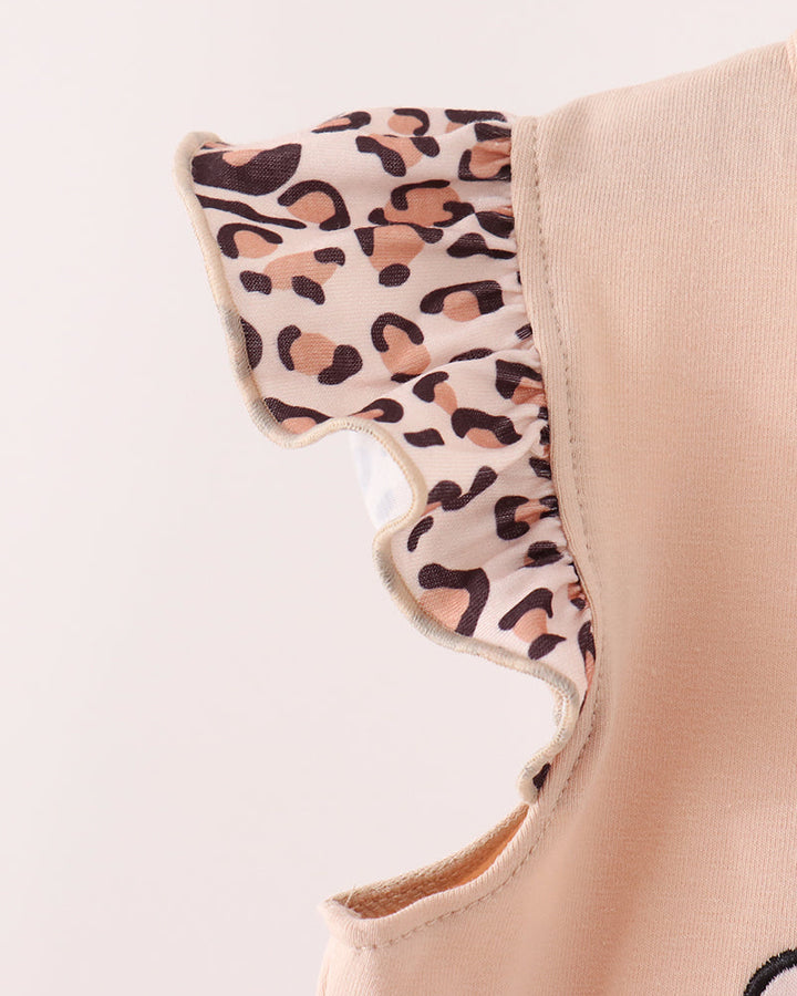 Beige sleeveless dress with leopard-print ruffle sleeve edge detail