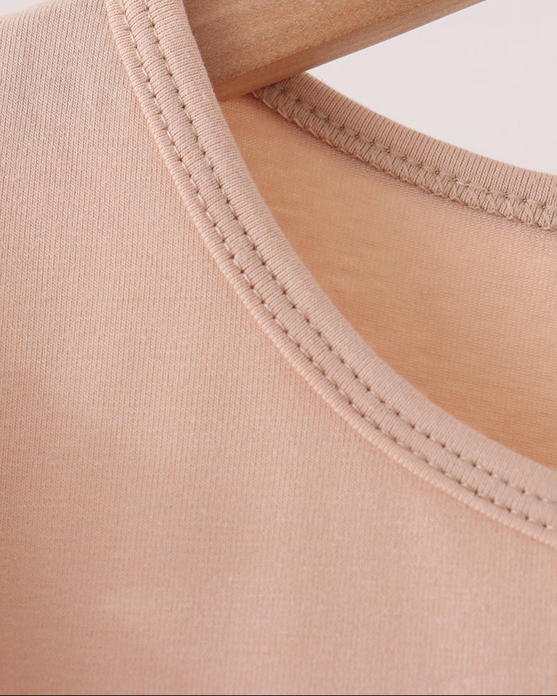 Beige crewneck sleeveless dress with neatly stitched neckline binding