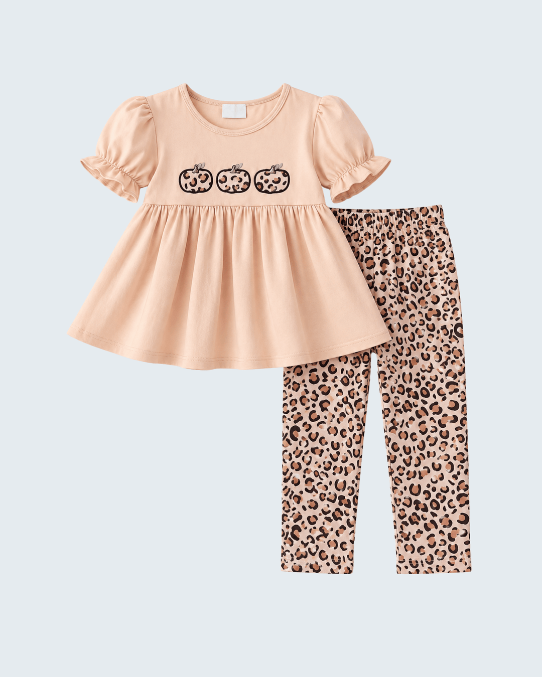 Leopard Pumpkin Appliqué Ruffle Pants Set