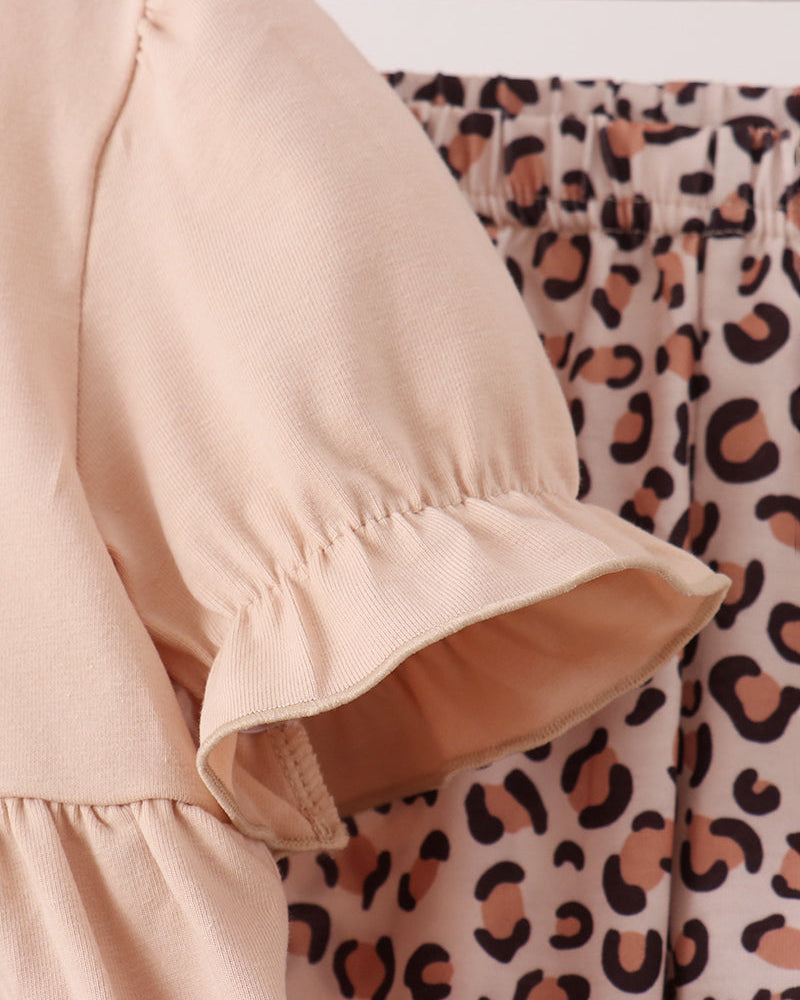 Leopard Pumpkin Appliqué Ruffle Pants Set