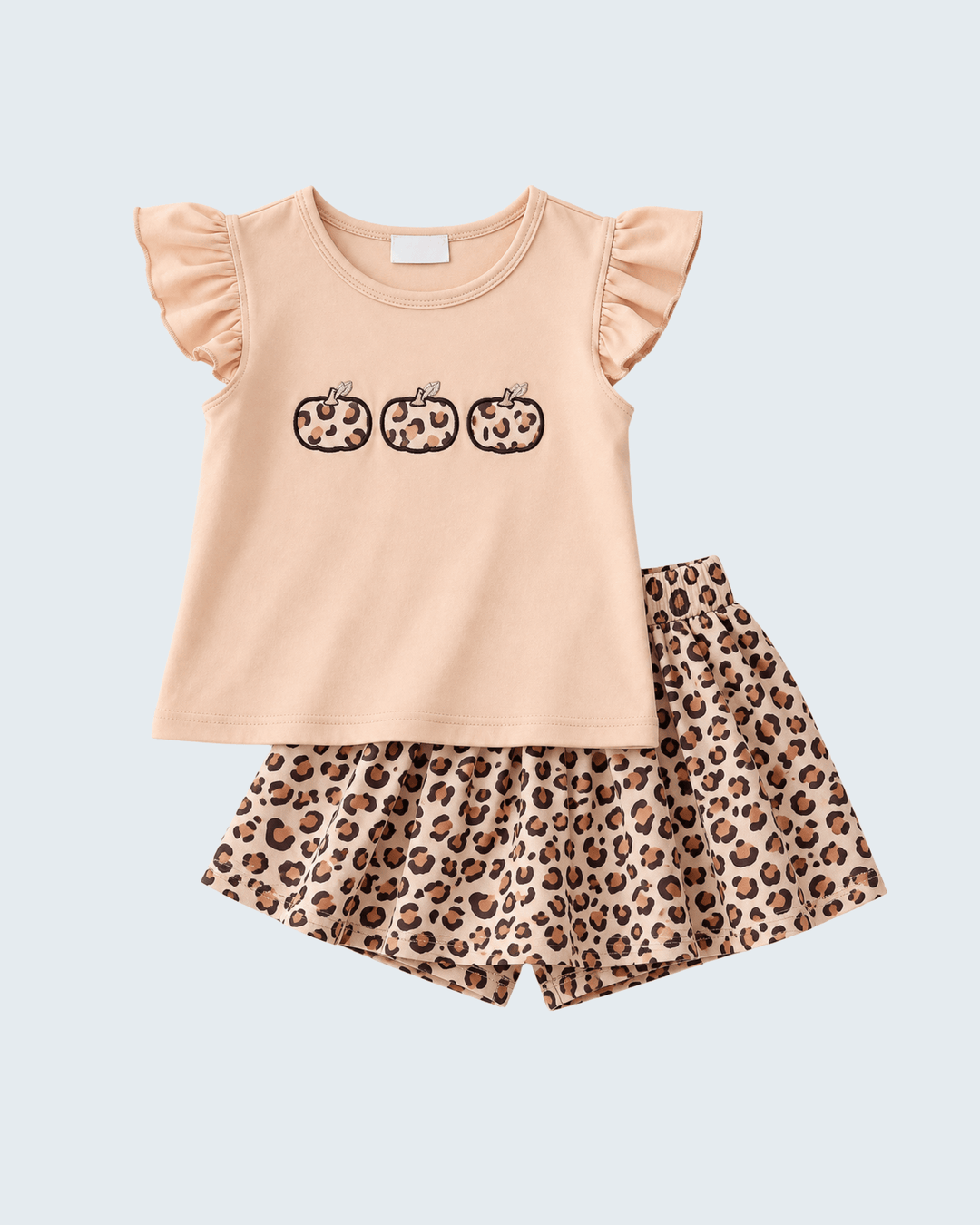 Leopard Pumpkin Appliqué Ruffle Skort Set