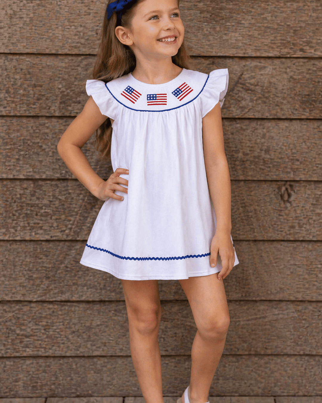 White Flag Smocked Ruffle Dress