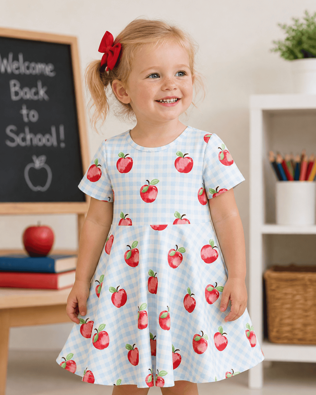 Back to School Apple Plaid Dress