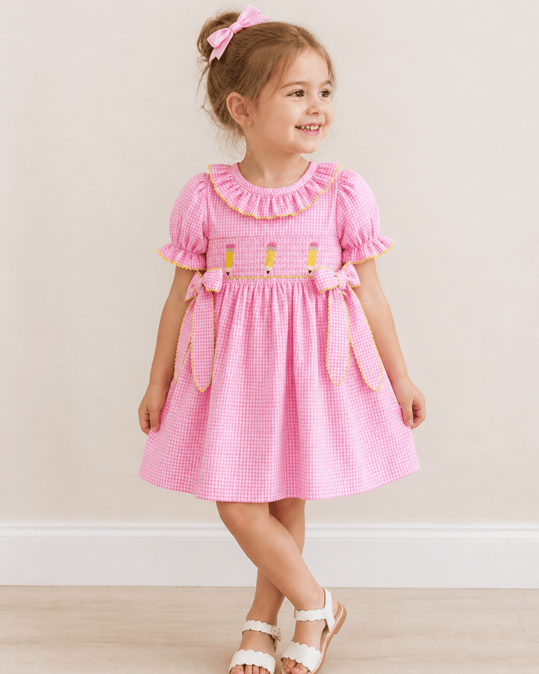 Back To School Plaid Smocked Dress