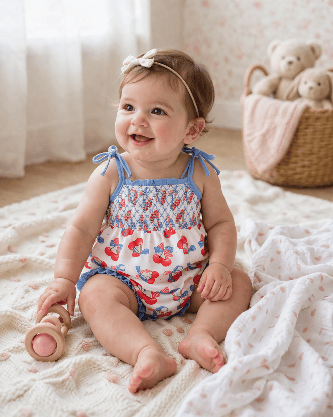 Cherry Smocked Ruffle Bubble