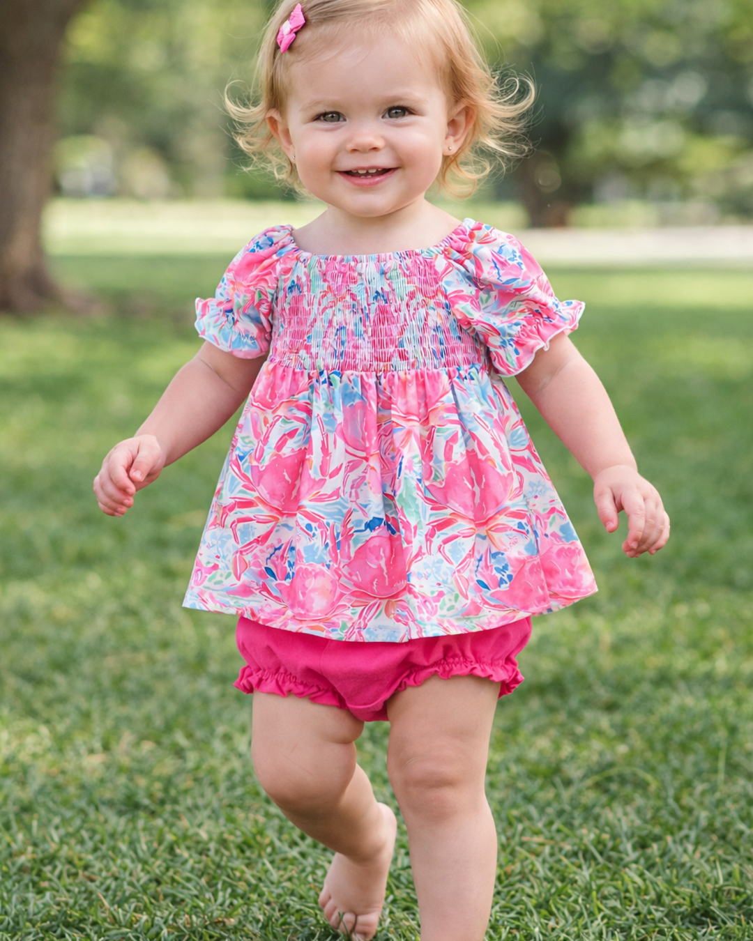 Floral Smocked Ruffle Bloomer Set