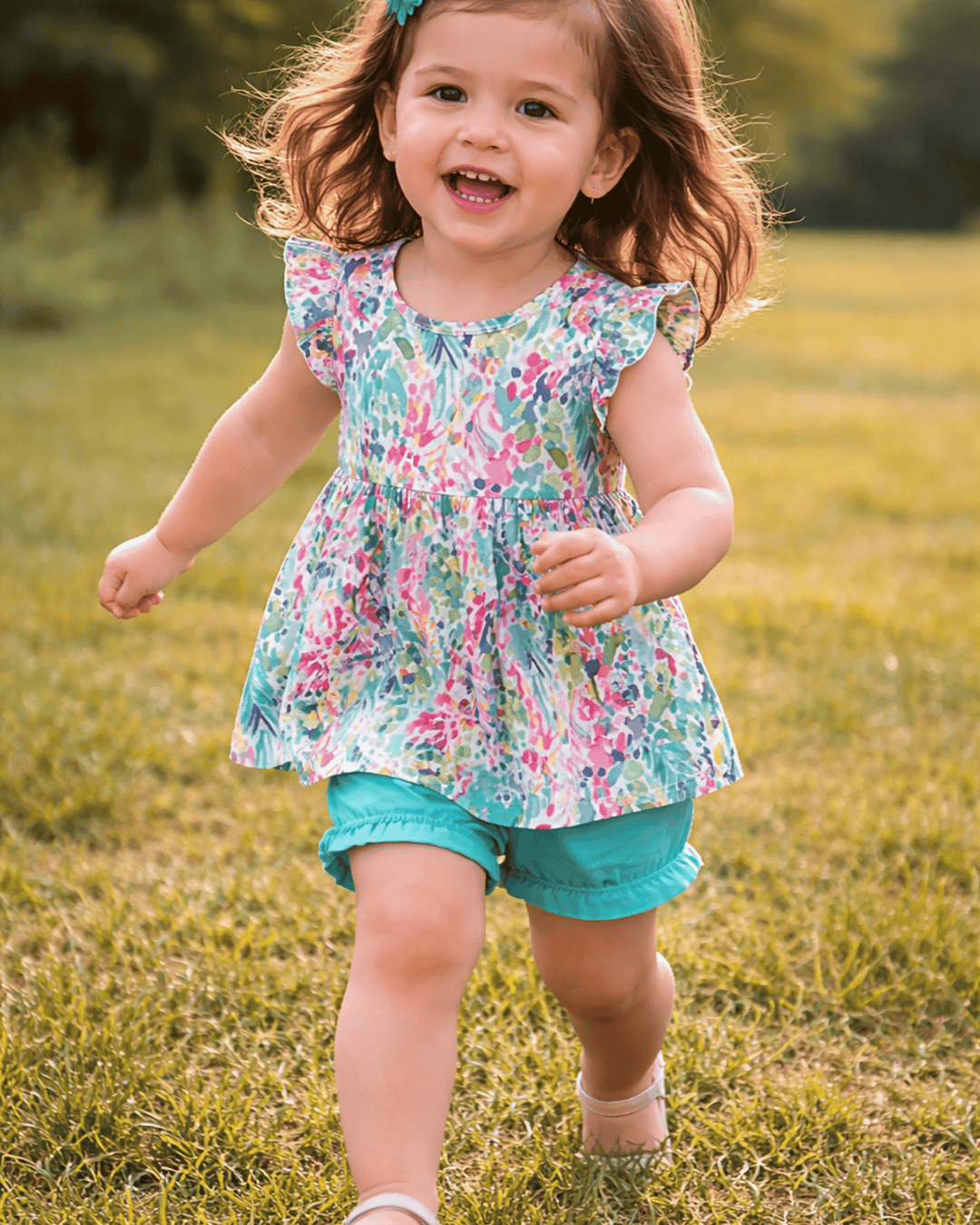 Blue Floral Ruffle Bloomer Set