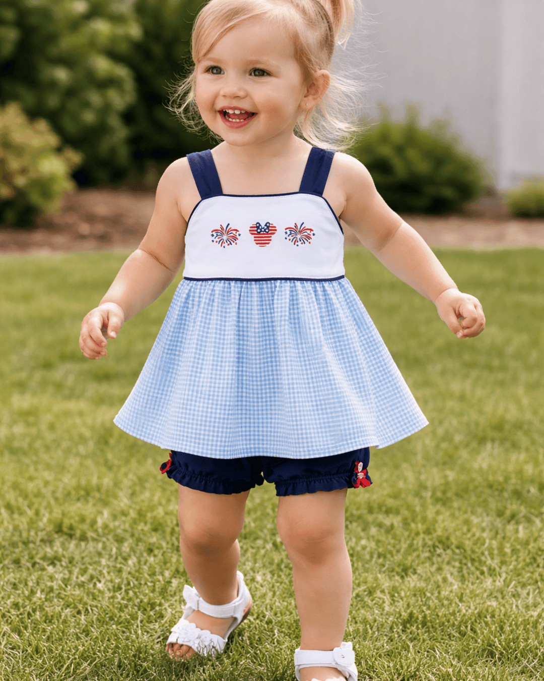 Character Fireworks Embroidered Gingham Bloomer Set