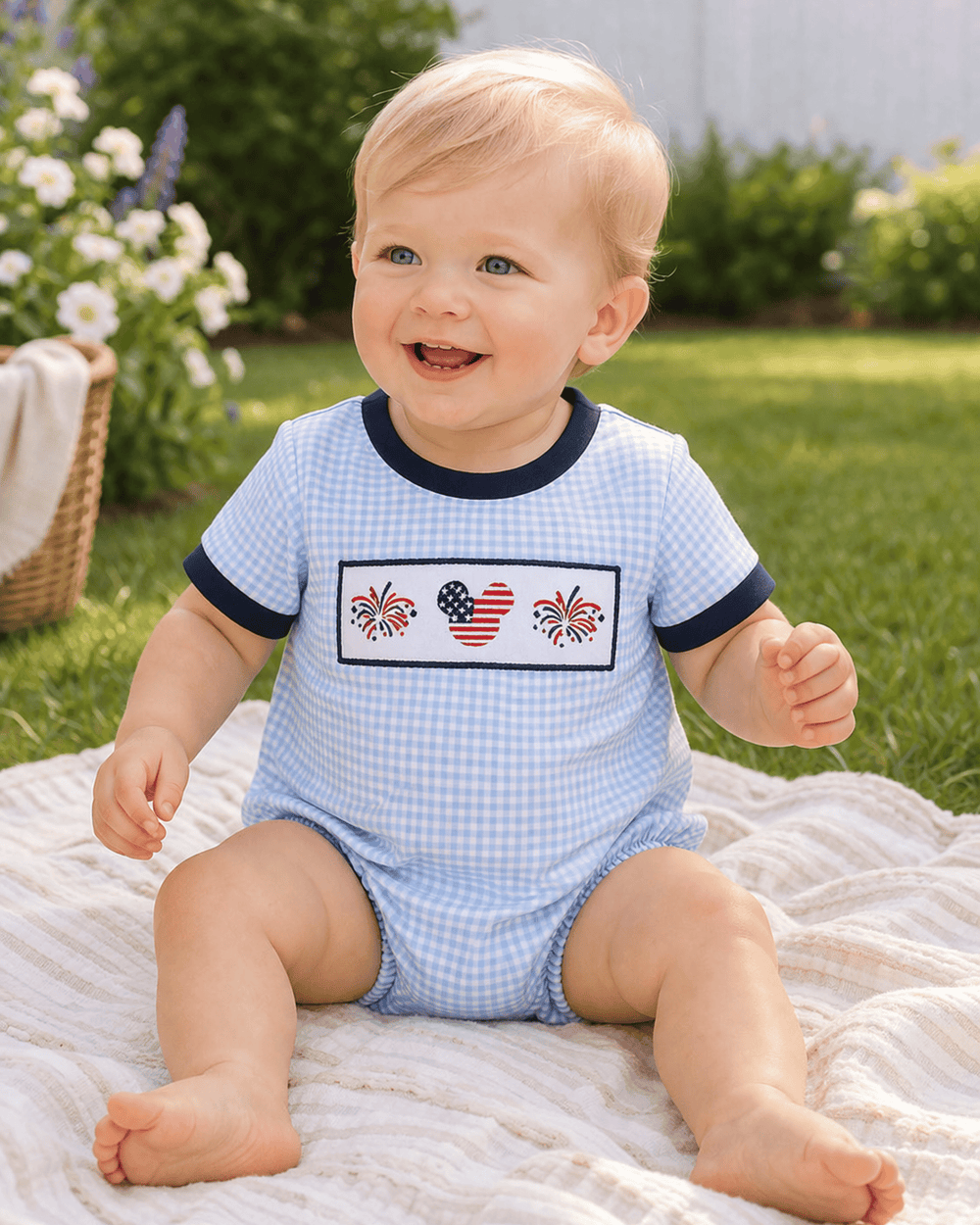 Character Fireworks Embroidered Gingham Bubble