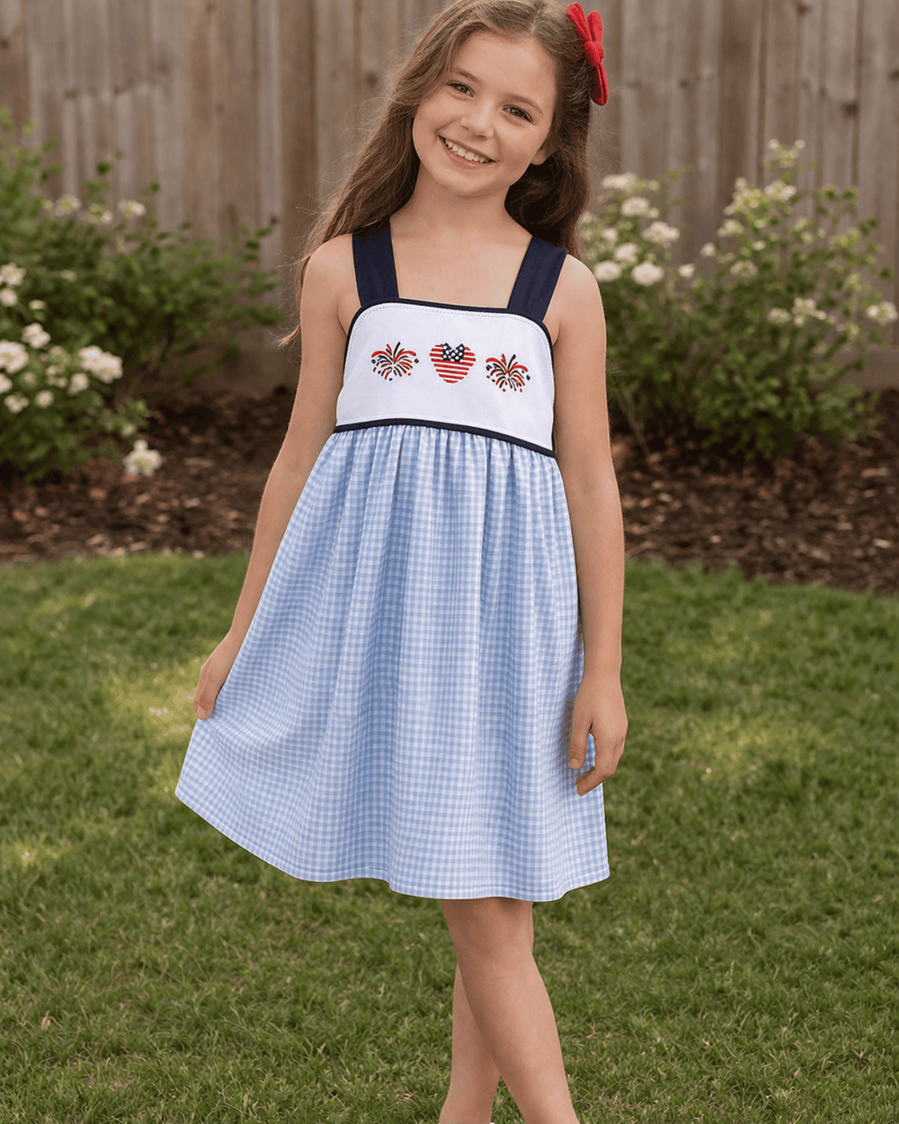 Character Fireworks Embroidered Gingham Dress