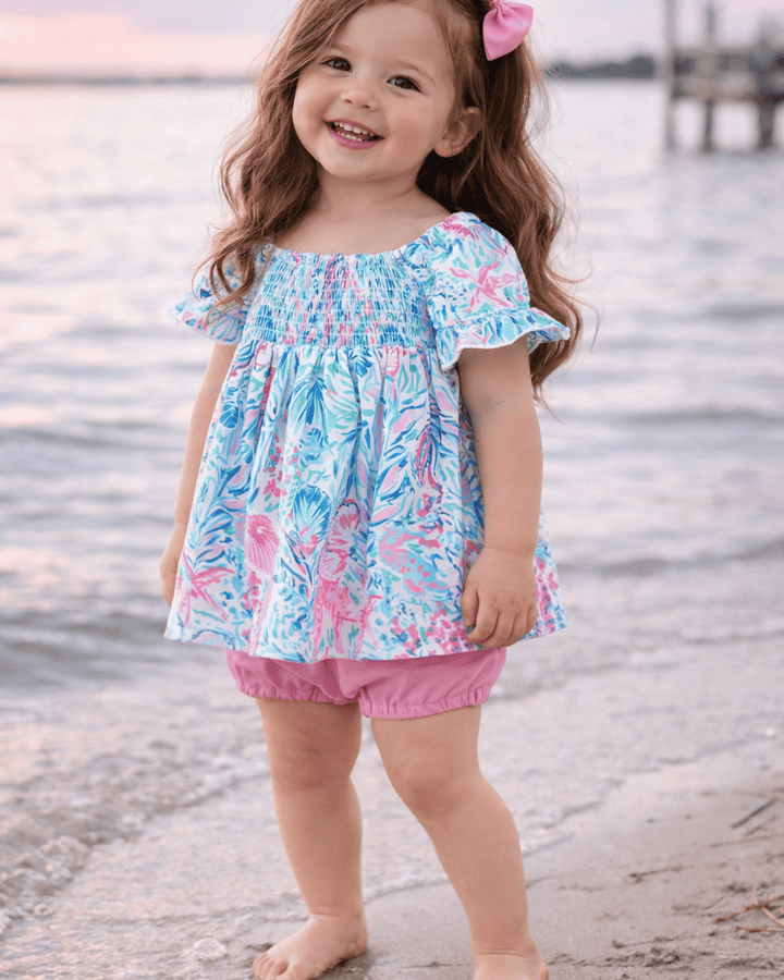 Marine Smocked Ruffle Bloomer Set