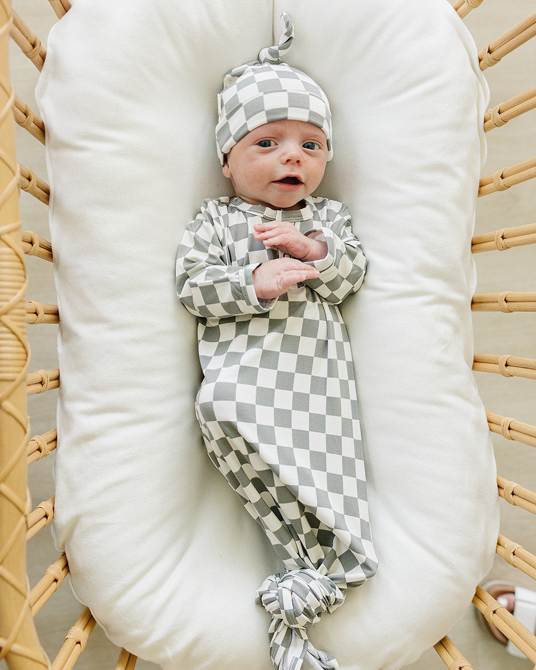 Light Green Checkered Bamboo Newborn Knot Hat