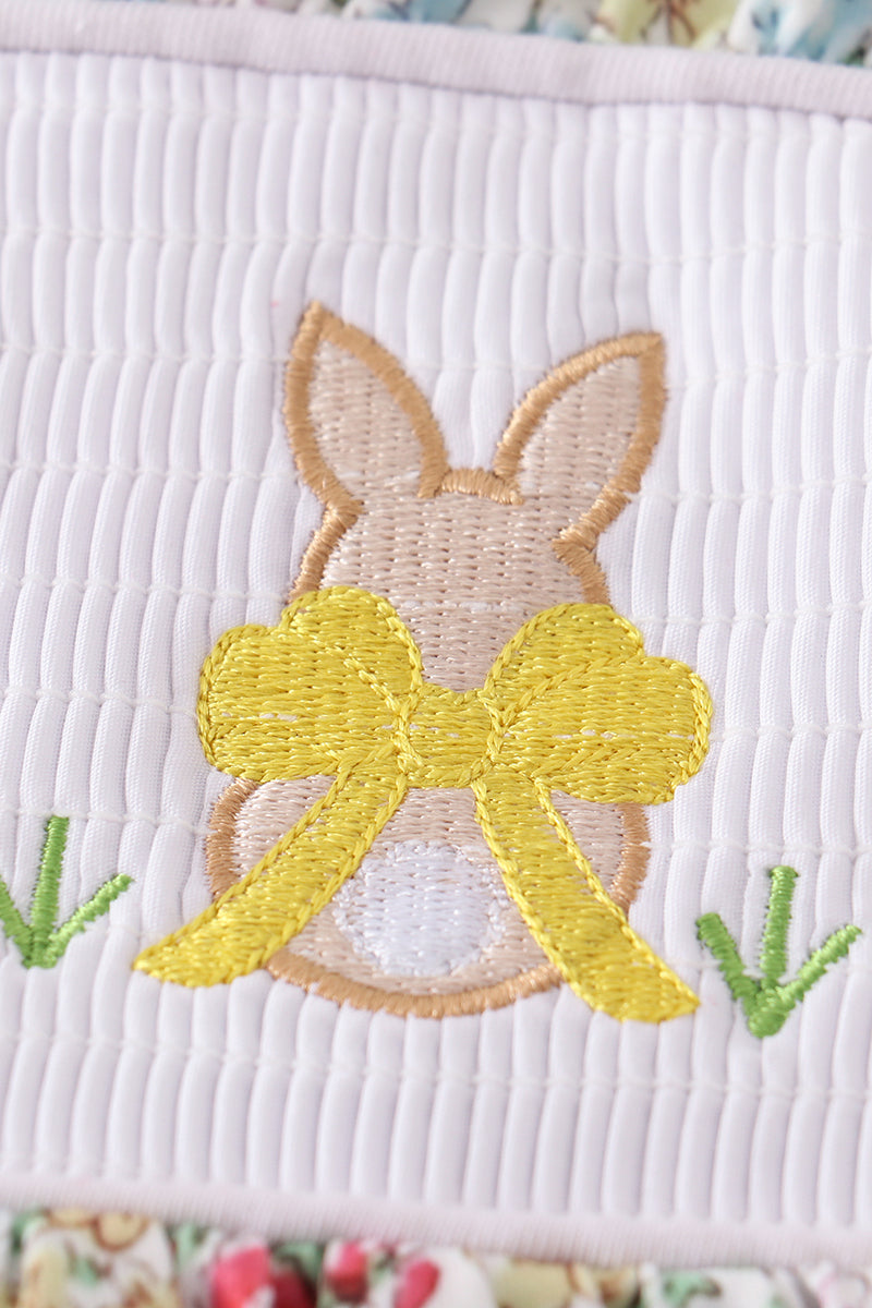 Floral Print Bunny Embroidered Smocked Dress