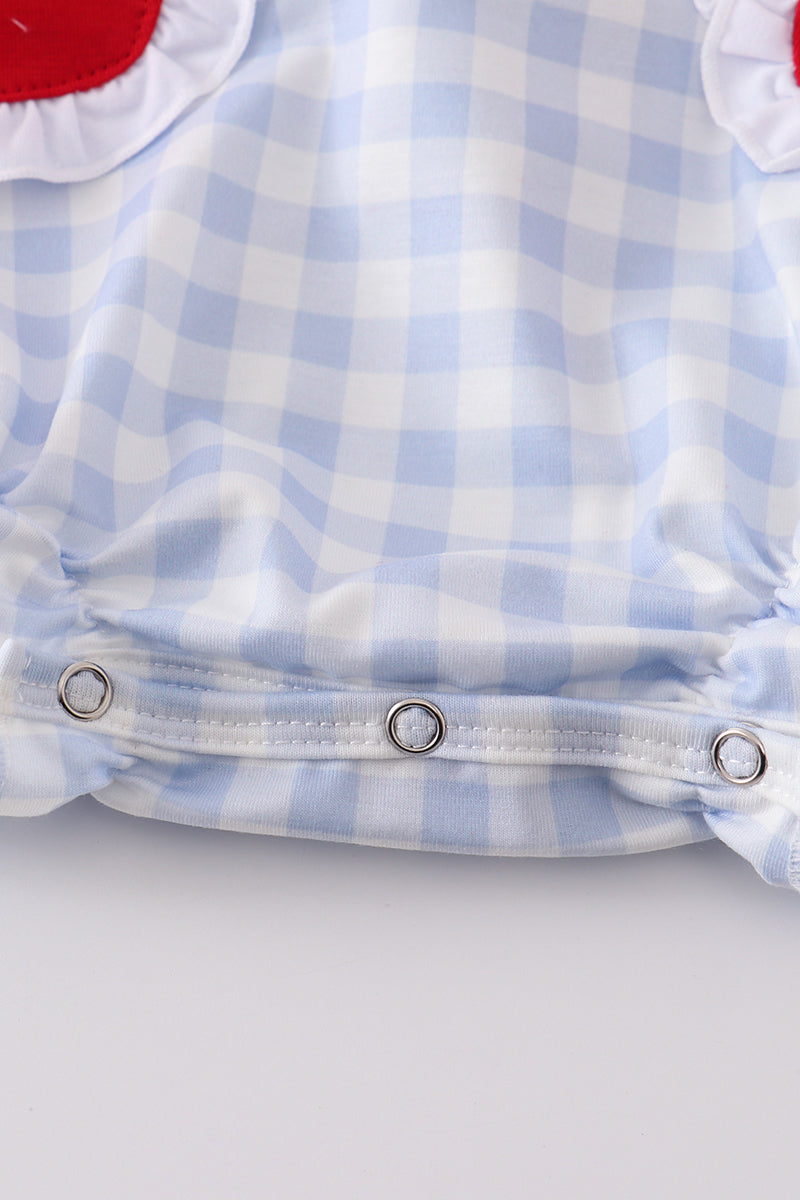 Blue Plaid Baseball Embroidered Bubble