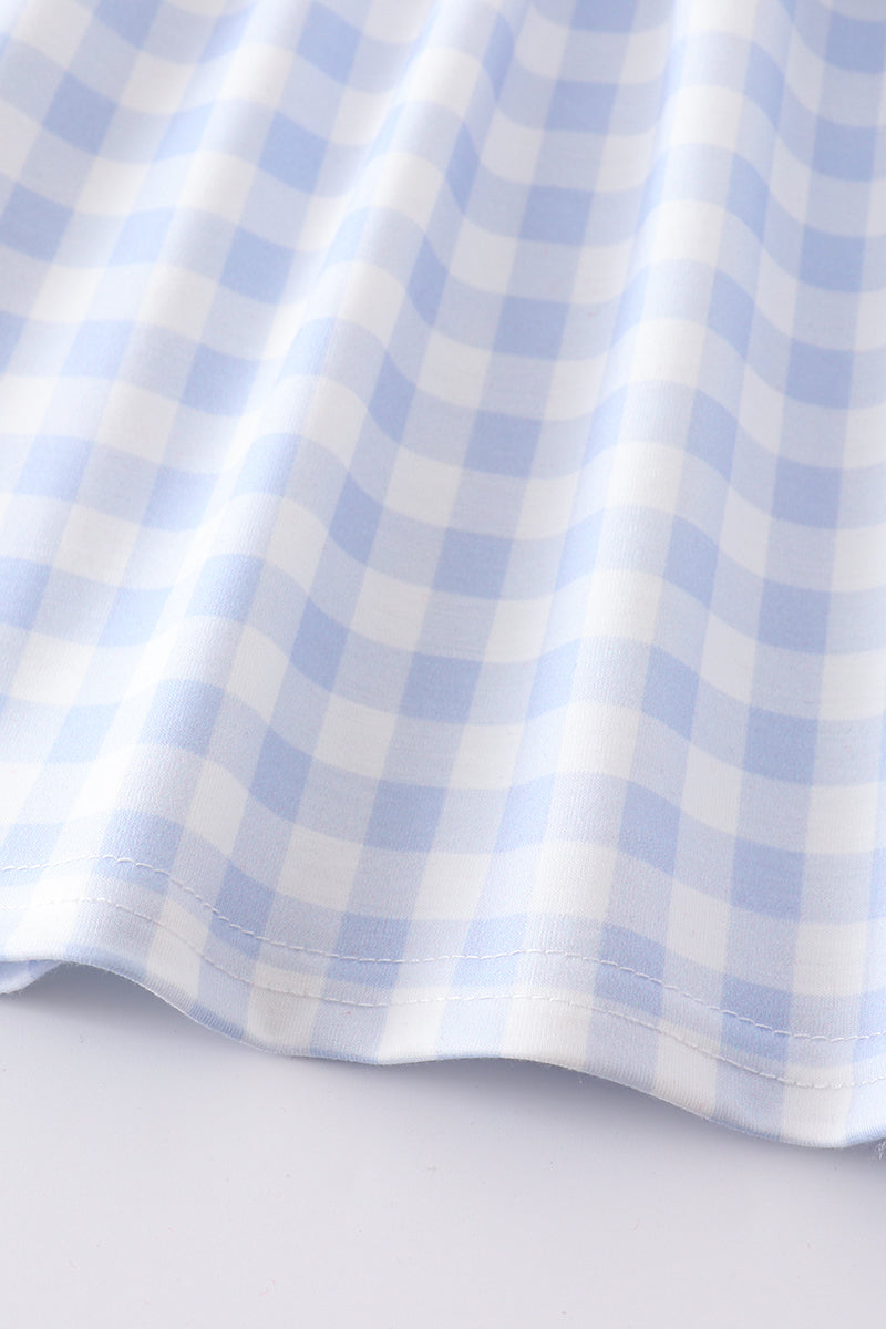 Blue Plaid  Baseball Embroidery Outfit